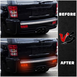 KEEGTBOX Smoke Lens LED Rear Bumper Fog Light Kit Brake Sequential Turn Signal Lamps Compatible with Jeep Grand Cherokee SRT8 SUV 2005-2010 Rear Tail Fog Lamp Replace (SMOKED)
