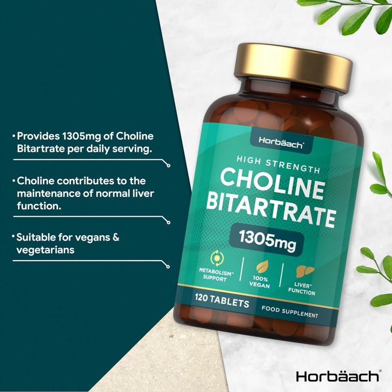 Choline Bitartrate Tablets 1305mg | 120 Count | High Strength