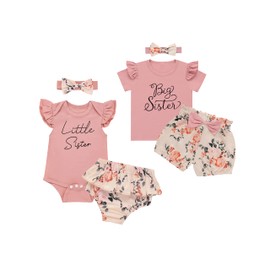 Kewlent Baby Girl 3PCS Little Sister Outfit Short Set Pink Clothes (Pink07,3-6 Months)