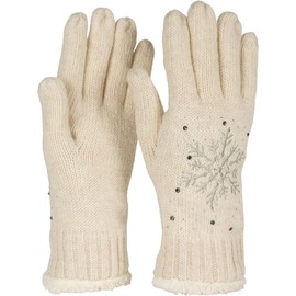 styleBREAKER 09010020 Women's Gloves with Embroidered Snowflake, Rhinestone and Fleece, Warm Thermal Winter Knitted Gloves, beige