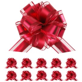10 PCS Large Pull Bow Gift Wrapping Bows, Party Birthday Holiday Gift Wrapping Bow, Christmas, Wedding Baskets, Valentine's Day Present Decoration Bow(Red)