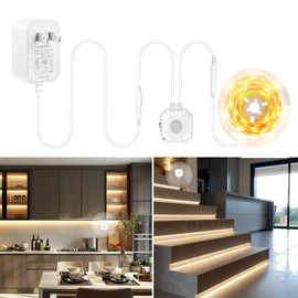 GXILEE Motion Sensor LED Light Strip, 9.8 Feet Flexible Warm White Motion Activated Led Strip Lights with Adjustable Timer & UL Power Supply, Ideal for Under Cabinet, Stairs, Hallways, Bed Lights