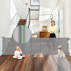 Reinforced 120 Inch Retractable Dog Gate Extra Wide Retractable Baby Gate Stop Bottom Crawling Over Babies and Pets Retractable Pet Gate Puppy Gate for The House Extra Wide Child Gate for Wide Opening