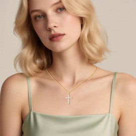 Gold Cross Necklaces for Women - 18K Gold Plated Cubic Zirconia Cross Pendants for Women Dainty Cross Necklace
