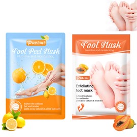 2 Pairs Foot Mask, Callus Socks, Moisturising Foot Mask, Foot Care for Dry Cracked Feet, Foot Care Foot Peel Mask for Men Women, Papaya + Orange