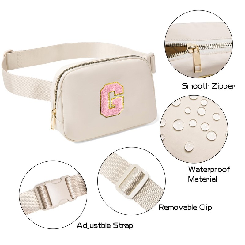Gitus Fanny Pack, G, Initial Letter Patch Belt Bag