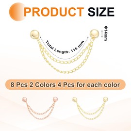 QUARKZMAN Pack of 8 Magnetic Clothes Clips Round Clothes Clips with Chain Clothes Clips Multifunctional Hijab Magnets for Thin Clothes Scarves Trouser Legs Brooch