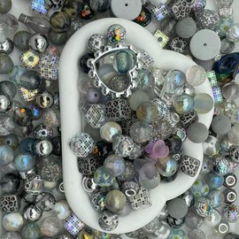 Multicolored Solid Colors MIX BEADS-Acrylic beads Silicone beads Resin beads-Fresh Gray Beads Clear Blue Beads Deep Purple Beads Passionate Pink Beads:_Fresh Gray_150ml bag (40-45beads)Ôºà100-105gÔºâ(3.52-3.70oz)