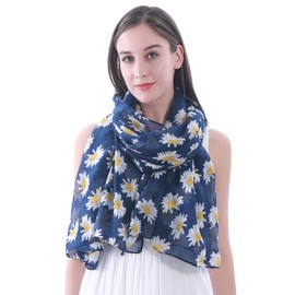 Lina & Lily Daisy Print Women's Scarf Shawl Wrap Oversize (Navy Blue)(Size: One Size)