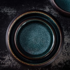 Uaral Black Ceramic Small Bowls 8 Ounces Dipping Bowls charcuterie bowls,Two-Tone Color Small Shallow Bowl Set of 4,4.5inch, (Black Texture&Blue)