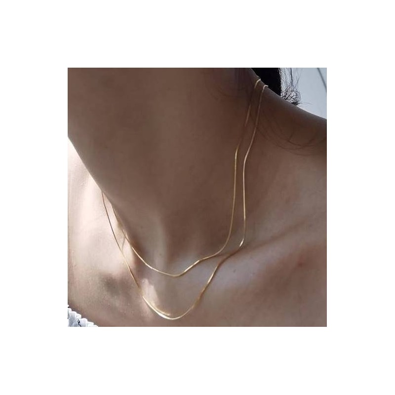 Set of 2 14k snake 1mm silver necklace layered choker