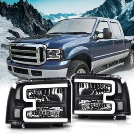 G-PLUS LED DRL Headlights Assembly Front Headlamp Compatible with Ford F250 F350 F450 F550 2005-2007 Super Duty Bumper Headlamps, Clear Lens Black Housing Clear Reflector,faros delanteros