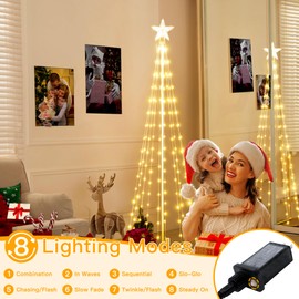 Ollny Christmas Tree Lights, 6FT 170 LED Warm White Outdoor String Lights 8 Modes Timer Function IP65 Waterproof Star Lights for Indoor Outside House Yard Xmas Decorations