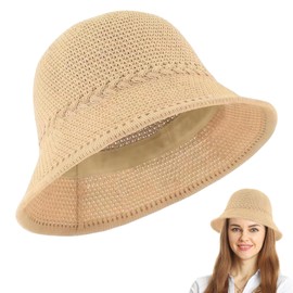 YingMengZhiGe Fishing Hat, Bucket Hat, Woven Fishing Hat, Lightweight Soft Sun Hat, Women's Crochet Hat, Sun Protection and Breathable Summer Hat, Knitted Hats, Straw Hat, khaki