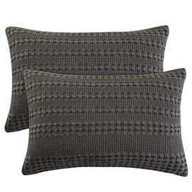 PHF 100% Cotton Waffle Pillow Shams Standard Size, 2 Pack 20" x 26" Soft Skin-Friendly Pillowcases, No Filling, Aesthetic Woven and Breathable Waffle Weave Pillow Case Covers for Bed, Charcoal Grey