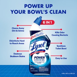 Lysol Toilet Bowl Cleaner, Max Strength Bathroom Cleaning Supplies, Toilet Bowl Cleaner Clinging Gel, Home Essential, Instant Stain Removal, Disinfecting and Deodorizing, Bleach Free, 24 oz (4ct)