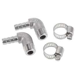 Hihaha Hose Barb Fittings with 2 Clamps 90 Degree Elbow Connector for Air Water Oil Gas Fuel Stainless Steel 5/16" OD 1/4" BSPT 1 Set Silver Tone