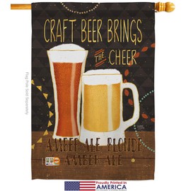 Beer Craft Brings Cheer Garden House Flags Kit Beverages Happy Hour Game Pong Party Ale Lager Small Decorative Gift Yard Banner Made in USA 28 X 40