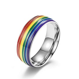 8MM Rainbow Enameled Stainless Steel Ring Colorful Rings for Women Men Birthday Party Band-S11