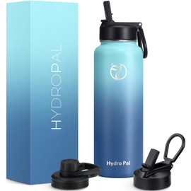 HydroPal Stainless Steel Drinking Bottle - 750 ml, 1 L, 1.2 L, BPA-Free, Suitable for Carbonated Drinks, Insulated Thermos Flask with Straw and 2 Lids, Leak-Proof Insulated Bottle for Children,