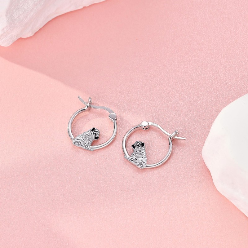DAYLINLOVE Pug Earrings 925 Sterling Silver Cute Dog Hoop Earrings