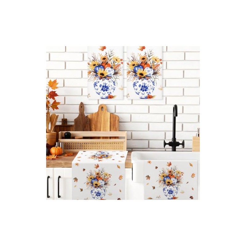 Toallas de cocina para otoño, florero floral, girasol, calabaza