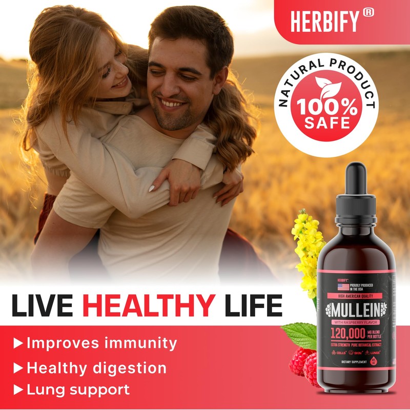HERBIFY Mullein Drops - Lung Cleanse - Leaf Extract -