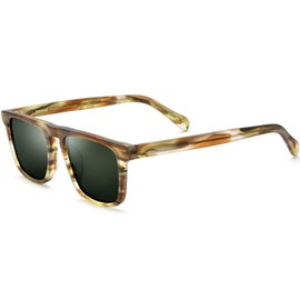 HEPIDEM Matte Acetate Vintage Retro Square Polarized Sunglasses for Men UV400 UV Protection Sun Glasses (9283T Matte Leopard Frame Green Lens)