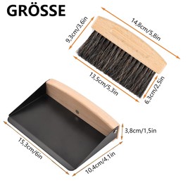 Table Brush, Table Brush, Mini Broom Table Brush, Metal Dustpan, Wooden Table Brush, Suitable for Kitchen, Living Room and Office Surfaces, Black