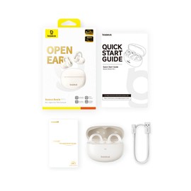 Baseus Bowie MC1 Open Ear Clip-On Earbuds 40H Lightweight Adaptive Comfort Anti-Drop Design Impactful Sound from Adaptive Bass Boost Adaptive Noise Cancelling Calls IP57 Waterproof (Stellar White)
