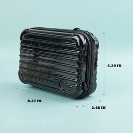 Framendino, Hard Shell Cosmetics Case Carrying Hard Bag for Toiletry Mini Cross Body Bag with Detachable Grip Rope and Shoulder Strap, Black