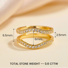 Blongme Ring Enhancers Cubic Zirconia Curved Wedding Band for Women Guard Engagement Ring Sterling Silver Yellow Gold Size 6
