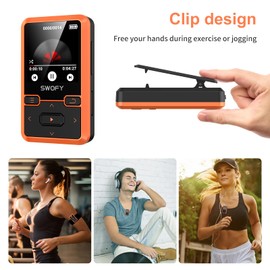 Clip MP3 Player with Bluetooth 5.0, 32GB Children's MP3 Player Portable Speaker Music Player Support FM Radio Recording Maximum Support TF Card 128GB (Orange)