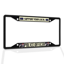 Fastasticdeals Metal Insert License Plate Frame Support Your Local Police Officer Weatherproof Car Accessories Black 4 Holes Solid Insert