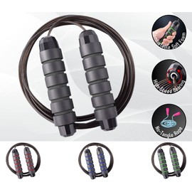 ONEGlobal Premium Skipping Rope for Adults & Kids | Steel Reinforced, Adjustable, Tangle-Free Jump Rope w/High-Speed Bearing & Non-Slip Foam Handle for Workouts, Boxing, Exercises | Black, Ø3.3x300cm