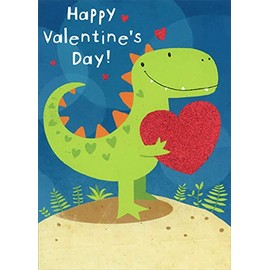Sellers Publishing RSVP Green Dinosaur Holding Red Heart Valentine's Day Card for Kids