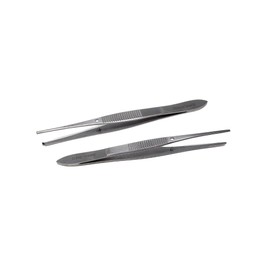 Lab Forceps Set of 2 IRIS Eye Straight Tweezers With Serrated & 1x2 Rat Teeth Tips 4" Long For Placing & Removing Objects Stainless Steel Multipurpose Small Tongs