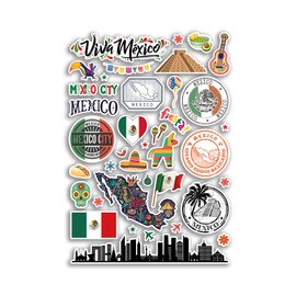 A4 Sticker Sheet Mexico Landmarks Vinyl Stickers - Mexican City Map Airport Stamp Skyline Flag Travel Holiday Culture Aesthetic #79994