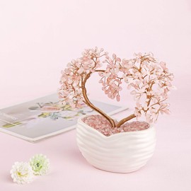 GEHECRST Rose Quartz Healing Crystals Heart Money Tree Reiki Gemstones Pink Quartz Bonsai Tree Feng Shui Crystal Ornament Home Office Desk Decor Healing Crystal Gifts for Mom Mothers Day