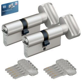 BASI Set of 2 V55 profile knob cylinders K35/30 mm, keyed alike, cylinder lock with 5 reversible keys, drill dimple key, picking protection and drilling protection, door cylinder lock cylinder