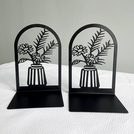 Vase Book Ends, Bookends - Metal Book Ends for Shelves, Non-Skid Book Ends, Bookends Decorative Unique for Heavy Books, Heavy Duty Book Holder for Home Office (Sunflower)