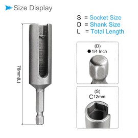 CoCud Nut Driver, 1/4" Hex Shank 12mm Socket 3" Length, CR-V Deep Groove Quick-Change Slotted Drill Bit - (Applications: for Extended Reach)