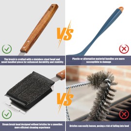 Varihouhives Stainless Steel Cleaner Grill Brush Bristle-Free Safely Steam Cleaner Grill Brush for Outdoor Grills with Wood Handle with 1 Replacement Ideal for Most Grates Ideal Gift for Dads