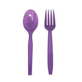 Purple Spoon and Fork Set (24 Each) - Purple Tableware for Parties, Lightweight Plasticware, Colored Cutleries, Plastic Utensils Set, Disposable Cutlery for Occasions, Party Supplies, Blue Orchards