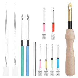 JJUNW 12 Pcs Punch Needle Kit, Embroidery Wooden Handle Punch Needle Tool Full Model Adjustable Needle, Punch Needle Embroidery Carpet Kit for Adult Beginners, DIY Craft Yarn Cross Stitch