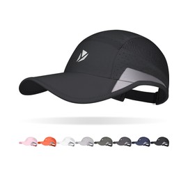 YANIKY Running Hat for Men & Women, Quick-Dry Lightweight Baseball Cap,UPF 50+ Reflective Breathable Sport Hats for Outdoor Golf, Hiking Black