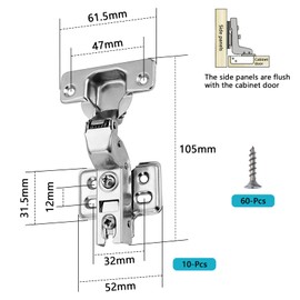 10 Pcs Cabinet Hinges Silver Soft Close Hinges for Kitchen Cupboards Mute Wardrobe Doors Hinges with Screws Kitchen Cupboard Hinges for Bedroom Dining Room Kitchen Bathroom