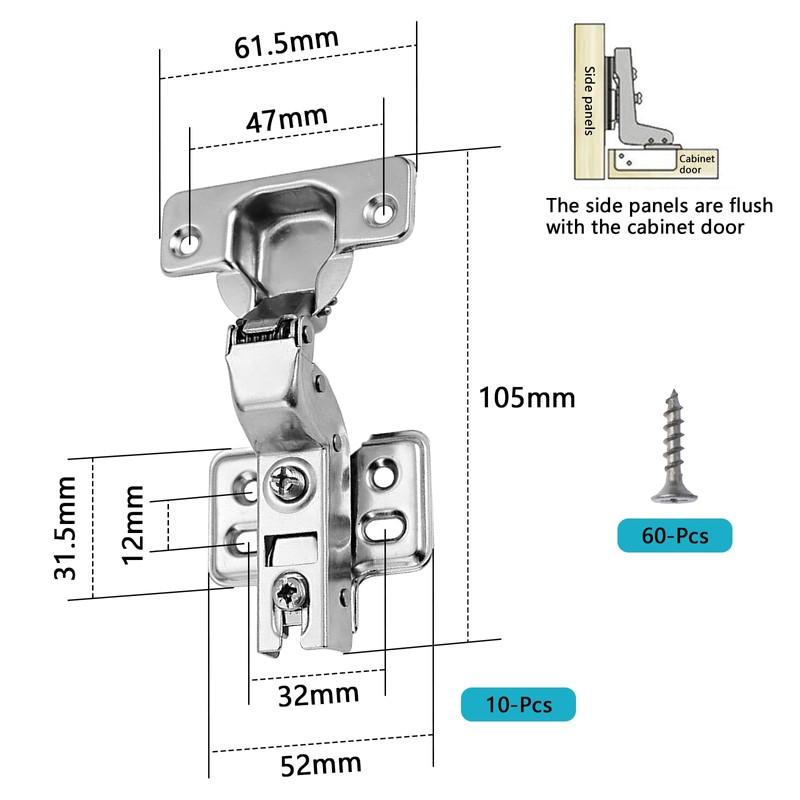 10 Pcs Cabinet Hinges Silver Soft Close Hinges for Kitchen