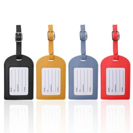 Luggage Tags, Pack of 4 Luggage Tags Air Travel with Address Label: Name, Email, Phone Number, 12 x 8 cm Leather Luggage Tag for Business Trip, Wedding, Couples, Travel and Graduation Gift