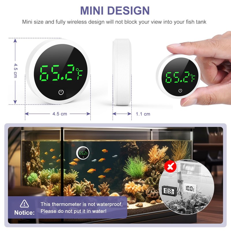 OQIMAX Digital Aquarium Thermometer, LED Display Fish Tank Thermometer with